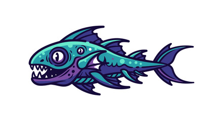 Fototapeta premium Cartoon angry fish with sharp teeth.