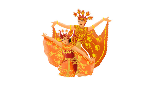 Traditional Indonesian Sundanese Peacock Dance Vector Illustration