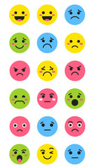 Fototapeta premium Collection of expressive emoji faces representing various emotions and moods in a colorful layout