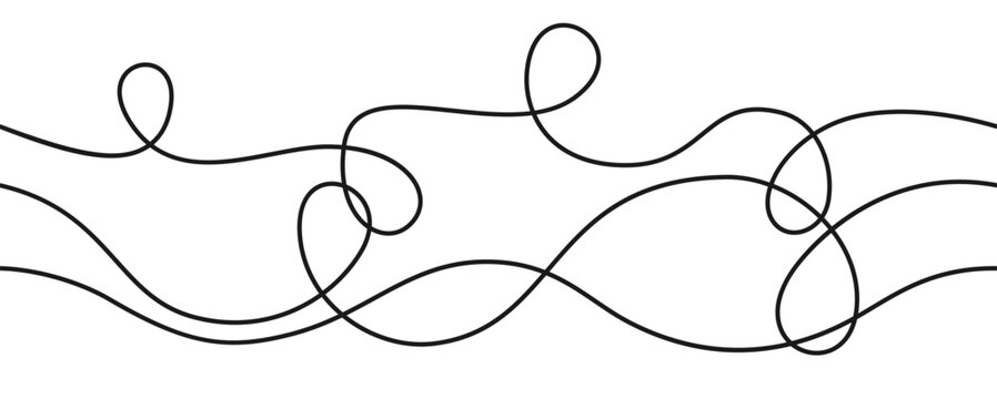 Thin doodle lines forming undulating abstract curvy stripes and chaotic tangled shapes. Seamless wavy line pattern with flowing curves continuous squiggle strokes. Minimal decorative linework motion