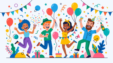 Fototapeta premium Joyful Celebration - A Group of Friends Enjoying a Festive Party.