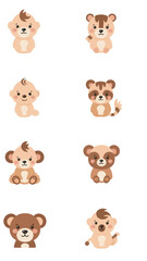 Naklejka premium Adorable Collection of Cute Baby Animals Including Cats Bears and Squirrels