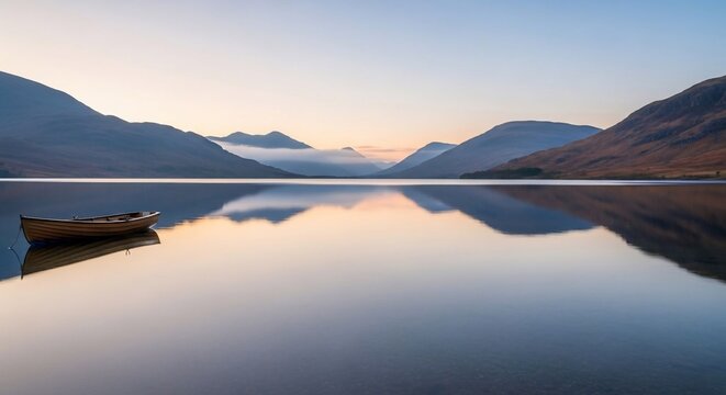 Lake boat mountain landscape