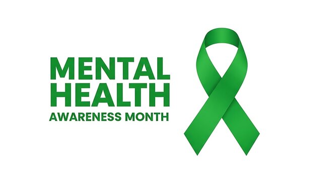 Mental health awareness month symbol with green ribbon mental health awareness