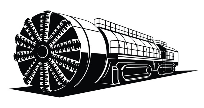Tunnel boring machine vector industrial equipment heavy duty.