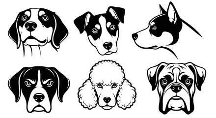 Obraz premium Pet Industry Black and White Vector Line Art Dog Head Portraits Collection