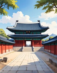 Obraz premium Traditional Asian temple entrance gate.