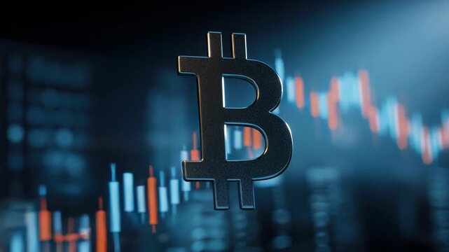 Bitcoin quantum indicator seamless loop animation, technical indicator data flow with icon concept, futuristic crypto analytics background for corporate financial presentations.
