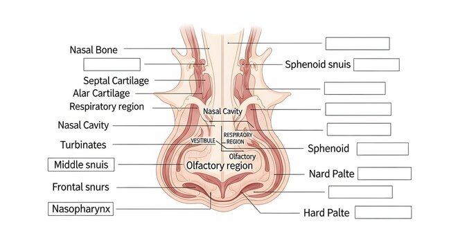 Nasal cavity anatomy diagram labeled illustration