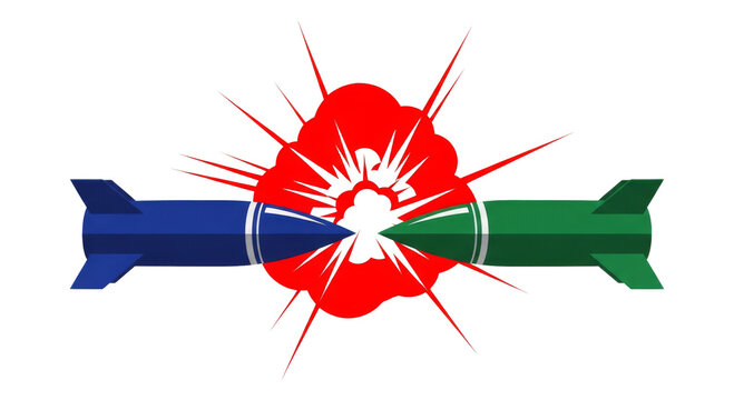 Blue and green missiles collide explosion. PNG Transparent Background