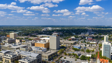 Naklejka premium Aerial shot of apartments and office buildings in the skyline in Jacksonville Florida USA