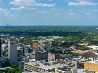 Obraz premium Aerial shot of skyscrapers and office buildings in the skyline in Jacksonville Florida USA