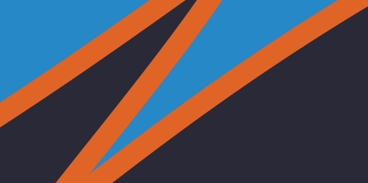 Geometric sharp angle vector background. Professional vector illustration background with sharp orange diagonal stripes crossing over a split blue and black contrast base for creative layouts.