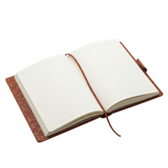 Fototapeta premium Brown leather journal with elastic closure and blank lined pages isolated on transparent background