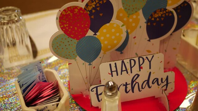 Happy Birthday Decorations on a Banquet Table