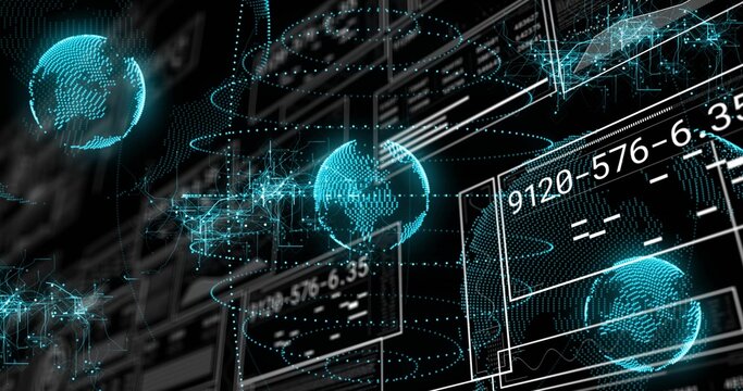 Floating holographic teal globe rotating in virtual control hub, showing 9120-576-6