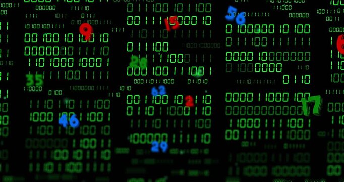 Frame progression shifting colored numbers across green binary columns, highlighting data focus