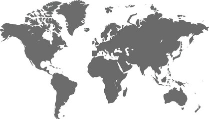 Obraz premium Minimalist gray world map vector illustration featuring a clean silhouette of global continents for professional business travel and education projects.