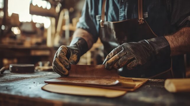 Artisan working with leather in workshop
