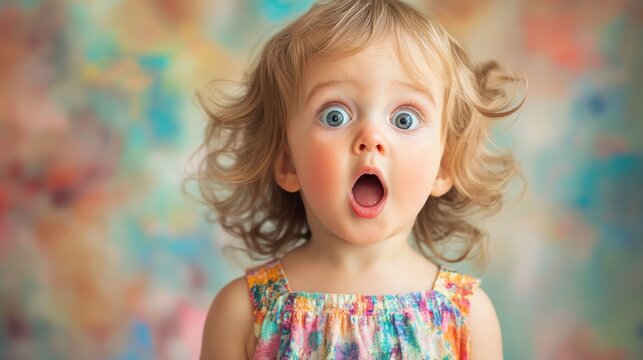 Surprised toddler with wide eyes and open mouth