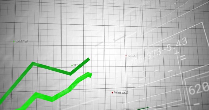 Thick green line entering lower-left, oscillating and crossing thin dark line, revealing finance UI