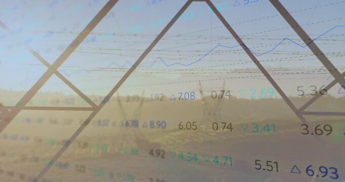 Live data feed updating animated overlay around metal pylon, visualizing power grid charts