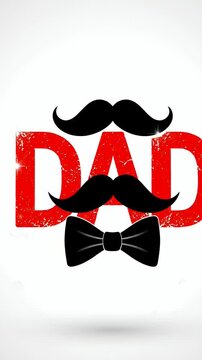 Red Dad Text With Black Moustache and Bowtie On White