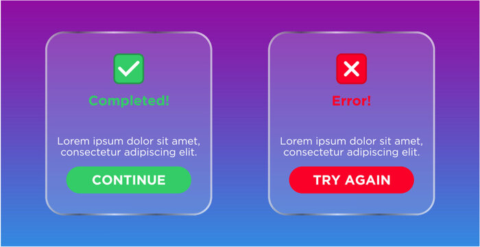 error and completed web pop up transparent design