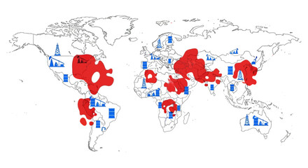 Fototapeta premium Global map with marked locations. Vector Illustrations. EPS Editable