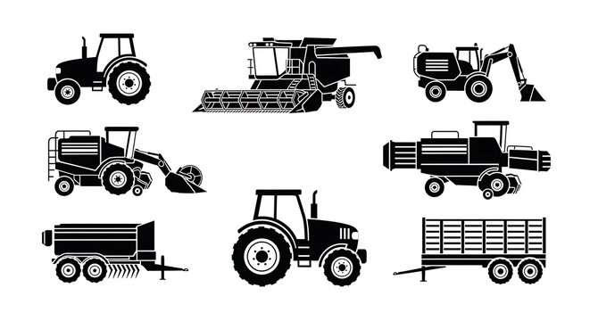 Tractors and agricultural machinery icons.