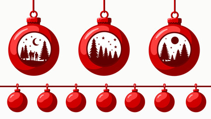 Fototapeta premium Set of three red christmas bauble ornaments featuring white angel silhouettes for classic winter holiday decor elegant festive greeting cards and beautiful seasonal design.