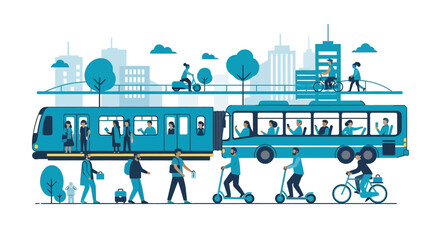 Naklejka premium People riding bicycles and scooters. Vector Illustrations. EPS Editable