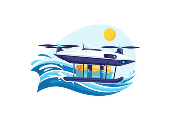 Fototapeta premium Autonomous drone boat carrying cargo floating on wavy ocean water