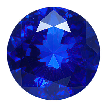 Faceted blue sapphire gemstone with brilliant cut showcasing vivid color and internal reflections against a dark backdrop for jewelry design
