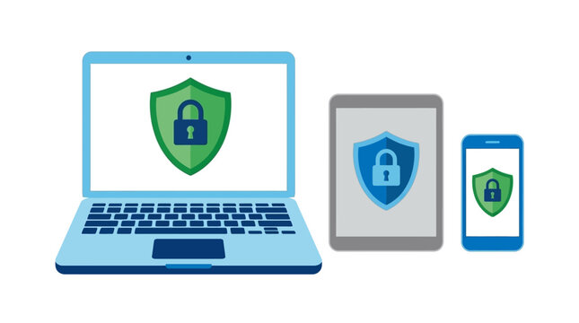 Secure devices with lock icons. Vector Illustrations. EPS Editable