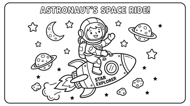 Astronaut Riding Space Rocket Ship.