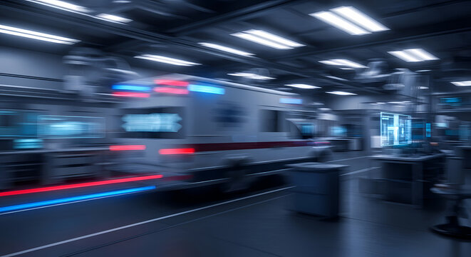 Blurred motion of train in station.