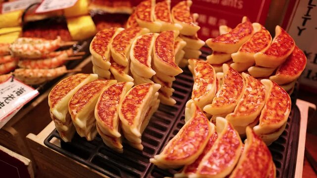 Grilled Gyoza Dumplings and Shrimp Skewers at Osaka Street Food Market