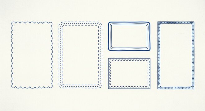 Set of Hand-Drawn Blue Decorative Frames and Borders, Vector Illustration for Scrapbooking, Journaling, and Design Projects