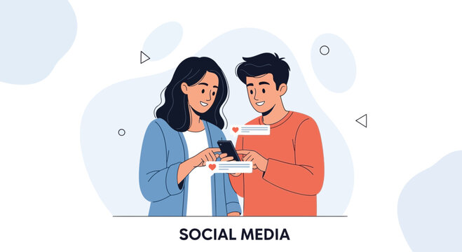 Couple Using Smartphone for Social Media, Sharing Content and Likes