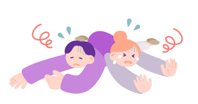 疲れて倒れる夫婦のイメージ