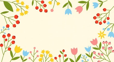 Obraz premium Spring Floral Border Mockup Vector Illustration Template for Greeting Cards and Invitations with Copy Space