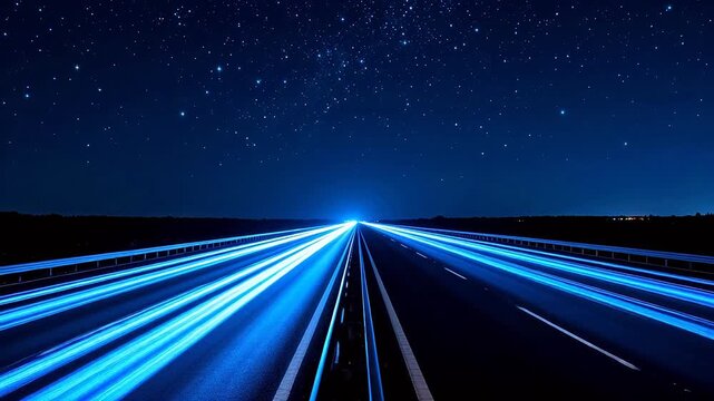 Nighttime highway with starry sky