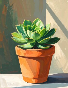 Vibrant Echeveria Succulent in Terracotta Pot Bathed in Sunlight.