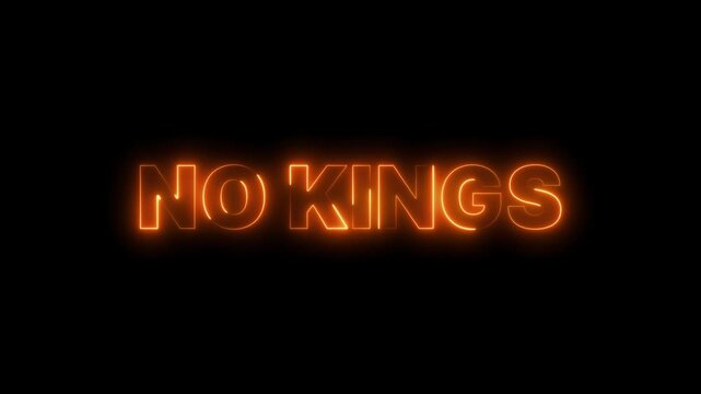 No kings, no crown in america. Hate king and crown. Glowing neon text No kings.