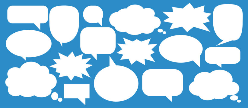 A set of chat box designs for comments on social media or comics. Vector designs of speech bubbles, text boxes, and conversation chat columns in comics.	
