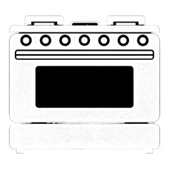 Obraz premium Classic kitchen stove with gas burners, oven door, and control knobs, retro aesthetic, textured finish, isolated appliance for design use.