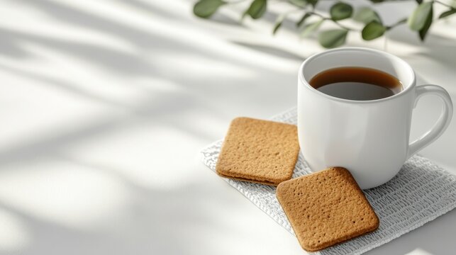 Coffee and Biscuits on a White Surface
