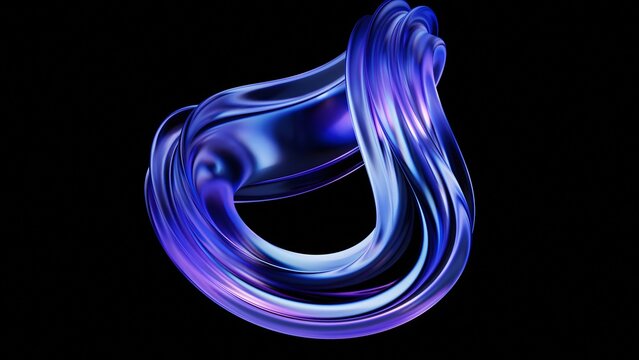 Transparent Iridescent Glass Abstract 3D Element, Blue-Violet Gradient Colors. 3D Render. 