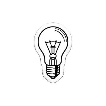 Hand drawn sketch of vintage incandescent bulb, structure visible, minimalist black, conceptual illustration for ideas,, or inspiration themes.
